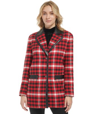 KARL LAGERFELD PARIS Women's Contrast-Trim Plaid Blazer Jacket