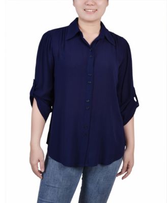 NY Collection Petite 3/4 Sleeve Blouse Top. Navy PXL