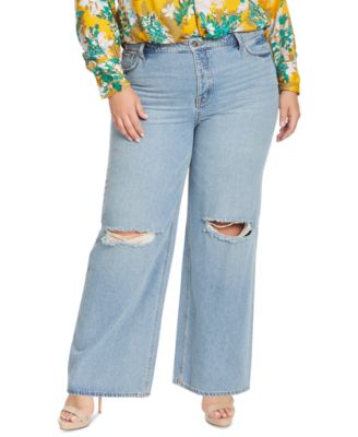 Jessica Simpson Trendy Plus Size Ripped Wide-Leg jeans