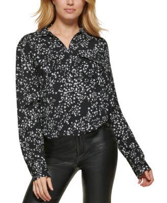 DKNY Jeans Womens Star-Print Button-Fron Vicuna