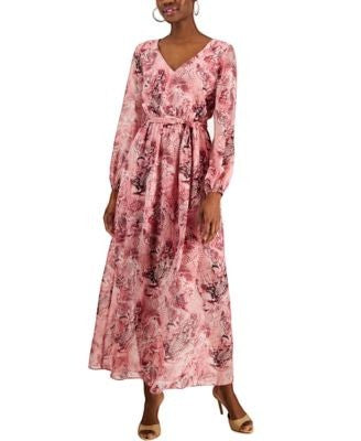 INC International Concepts Womens Printed Long-Sleeve Dress-Blush Combo