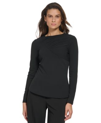 DKNY Womens Draped Crewneck Long-S