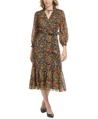 Karl Lagerfeld Paris Womens Floral-Print Midi Dress