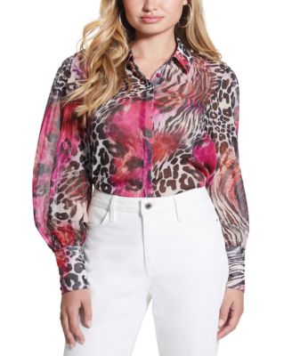 GUESS Womens Eco Raven Chiffon Anim Wildcard Print