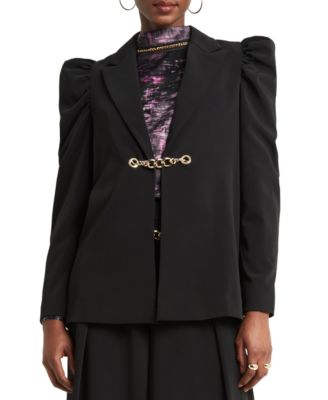 H Halston Women's Peak-lapel Chain Puff-sleeve Jacket