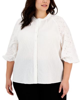 Anne Klein Women's Plus Size 3/4 Sleeve Button Down Blouse