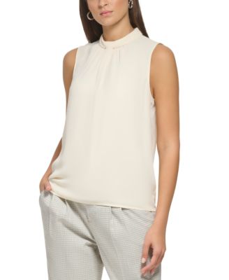 DKNY Womens Sleeveless Mock Neck T