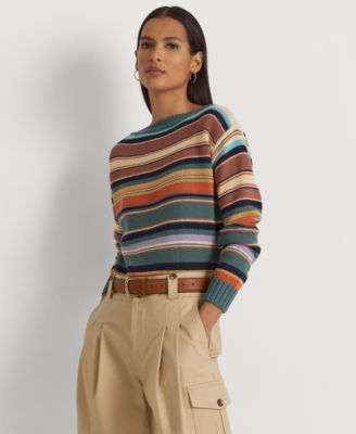 Lauren Ralph Lauren Womens Striped Cotton-Linen Boatneck Sweater