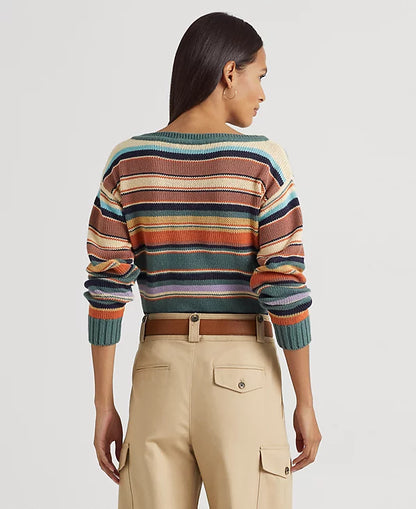 Pull à col bateau rayé en coton et lin pour femme de Lauren Ralph Lauren