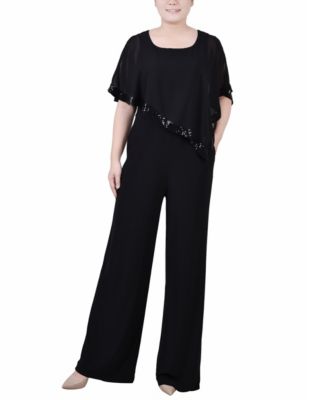 NY Collection Petite Poncho Sleeve sequin drapes jumpsuit PM
