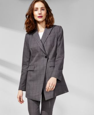 Calvin Klein Womens One Button Windowpane Charcoal Multi