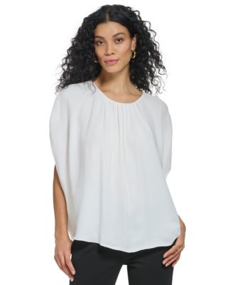 DKNY Womens Shirred Crewneck Flutt