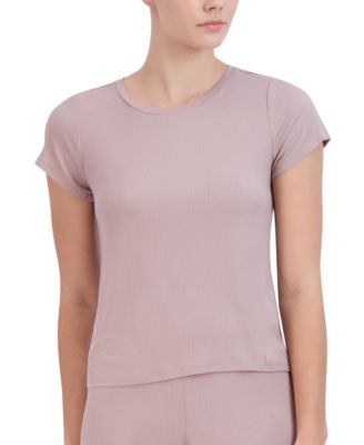 Steve Madden Womens Ribbed Short-Sleeve Sleep Tee