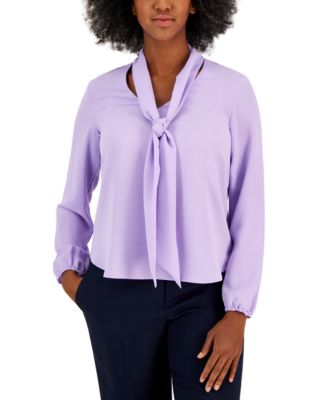 Kasper Womens Long Sleeve Bow Blouse- Black PXL