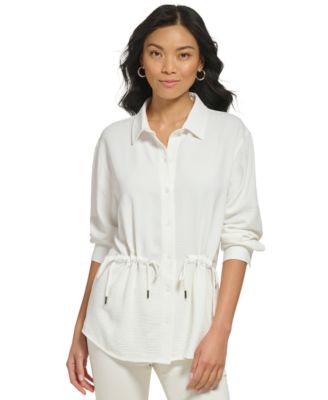 Calvin Klein Womens Cinched-Waist Shirt