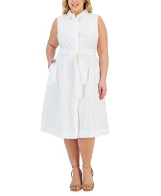 Anne Klein Plus Size Tie Waist Eyelet Mid