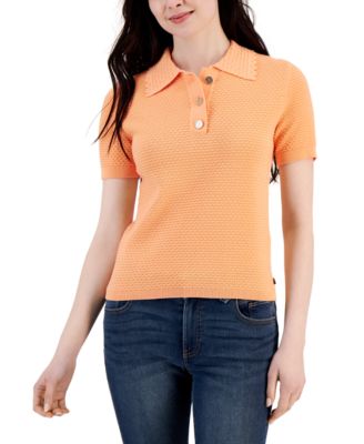 Tommy Hilfiger Womens Cotton Knit Polo Sweater top