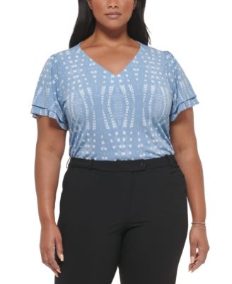 Calvin Klein Plus Size Printed Tiered-Short sleeve top