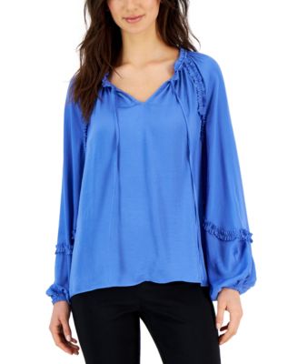 Womens Airflow Ruffled Split-Neck Top