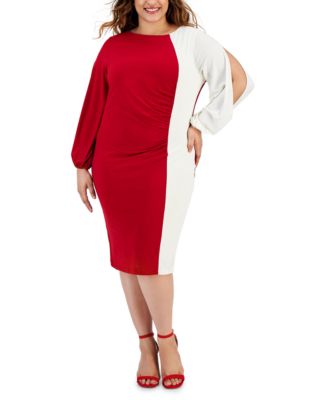 Kasper Plus Size Quinn Color Blocked Cold Shoulder Dress