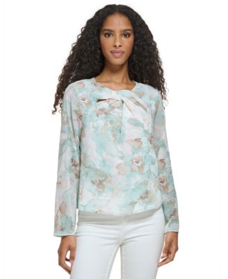 Calvin Klein Womens Long Sleeve Printed Tw Celadon