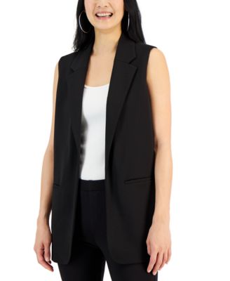 Womens Notch-Collar Open-Front Sleeveless Jacket