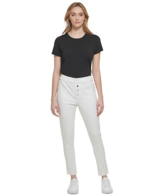 Calvin Klein Womens Pull-On Faux-Button-Fl Soft White