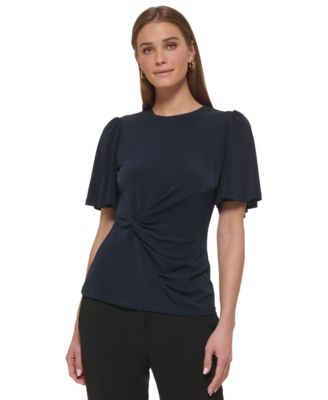 DKNY Womens Crew-Neck Flutter-Slee Classic