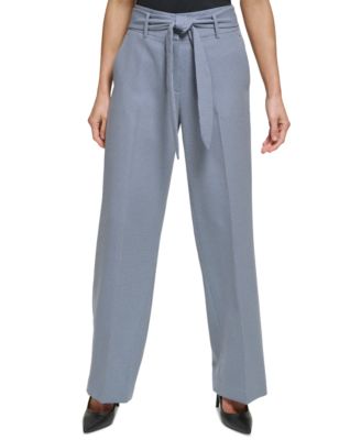 DKNY Womens Belted High-Rise Wide- Classic