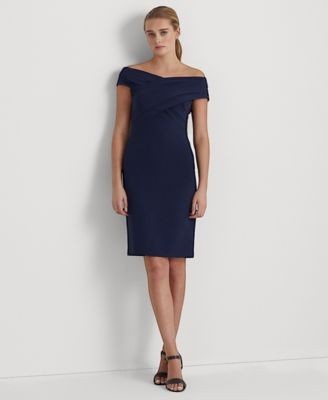 Lauren Ralph Lauren Womens Crepe Off-the-Shoulder Dress navy