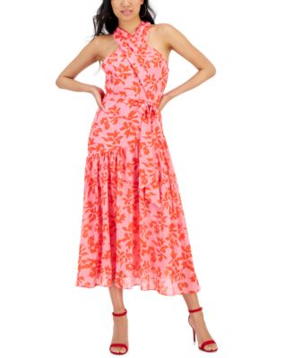 Taylor Womens Printed A-Line Midi Dress