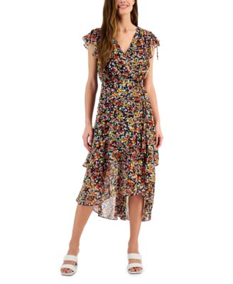 Tahari ASL Womens Floral-Print Flutter Dress