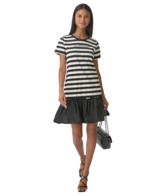 Karl Lagerfeld Paris Womens Striped Ruffled T-shirt