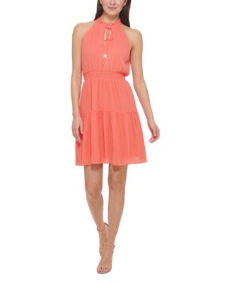 Vince Camuto Smocked Chiffon Fit Flare Dress