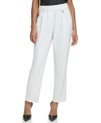 KARL LAGERFELD PARIS Women,'s high waisted ankle straight leg pants  Soft White.