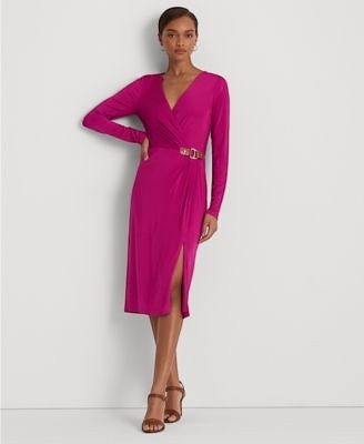 LAUREN Ralph Lauren Buckle-Trim Jersey Cocktail Dress (Fuchsia Berry) Women's Dress