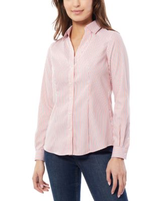 Jones New York Women's Easy Care Button Up long sleeve Shirt Coral Blush
