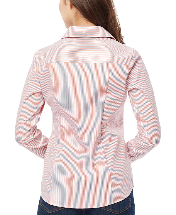 Jones New York Women's Easy Care Button Up long sleeve Shirt Coral Blush