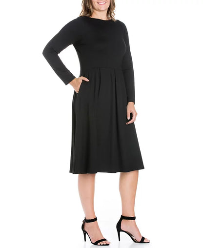 24seven Women's Plus Size Fit and Flare MIDI Dress