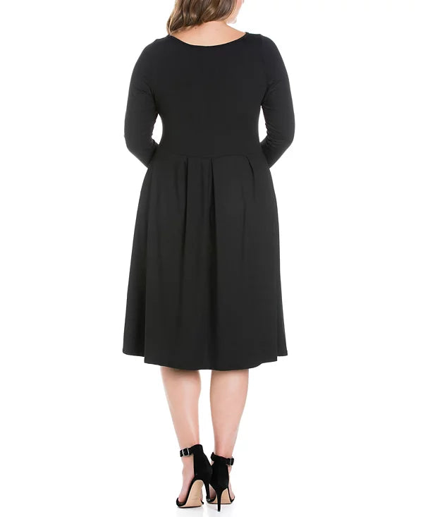 24seven Women's Plus Size Fit and Flare MIDI Dress