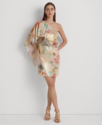 Lauren Ralph Lauren Womens Floral One-Shoulder Dress