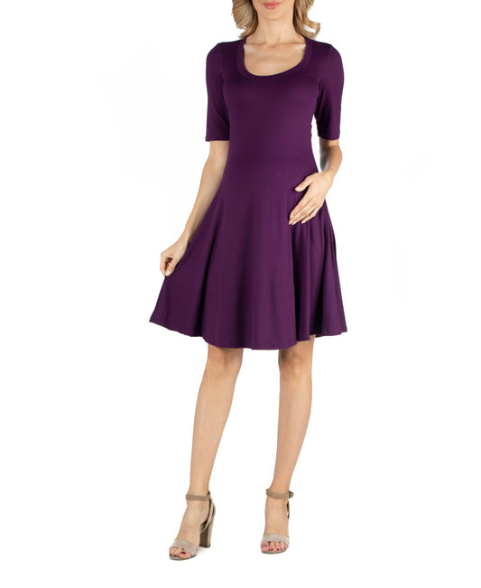 24seven Comfort Apparel Knee Length a Line Elbow Sleeve Maternity Dress