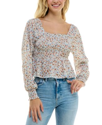 Ultra Flirt Juniors Smocked Peplum Top Baked Clay Large
