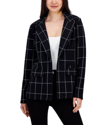 Self Esteem Juniors Plaid Notched-Lapel Blazer  Black/ White XS