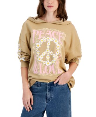 Rebellious One Juniors Peace Love GraphicSweatshirt - Tavertine XL