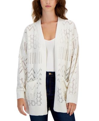 Hooked up by Iot Juniors' Chenille Cable-Knit Cardigan Sweater - Winter Bloom medium