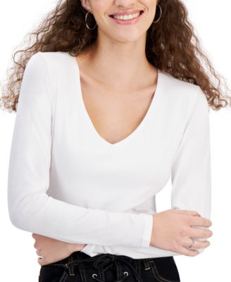 Derek Heart Juniors V-Neck Long-Sleeve Bo Bright White Large