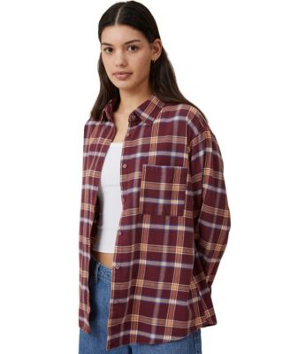COTTON ON Women's Boyfriend Flannel Shirt. Carrie Check Gray