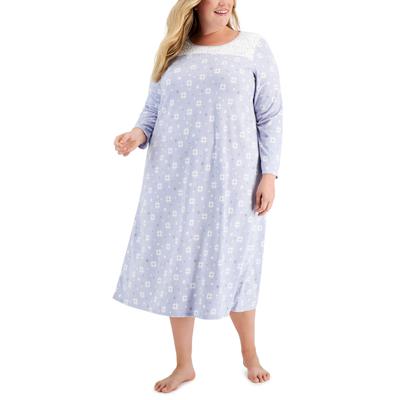 Charter Club Plus Size Lace-Trim Fleece Nightgown