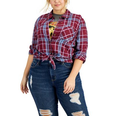Love, Fire Plus Size Plaid Button-Down To BlackWhite Plaid 2X